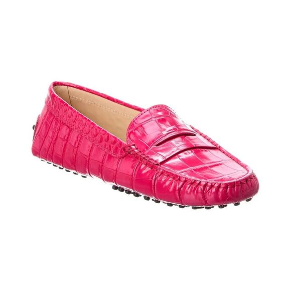 Tod’S Gommino Croc-Embossed Leather Loafer Pink